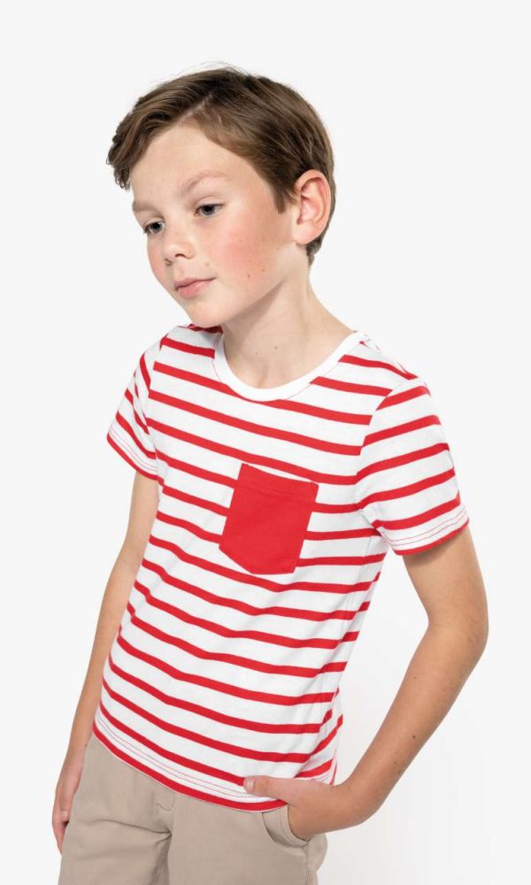 KIDS' STRIPED SHORT SLEEVE SAILOR T-SHIRT WITH POCKET