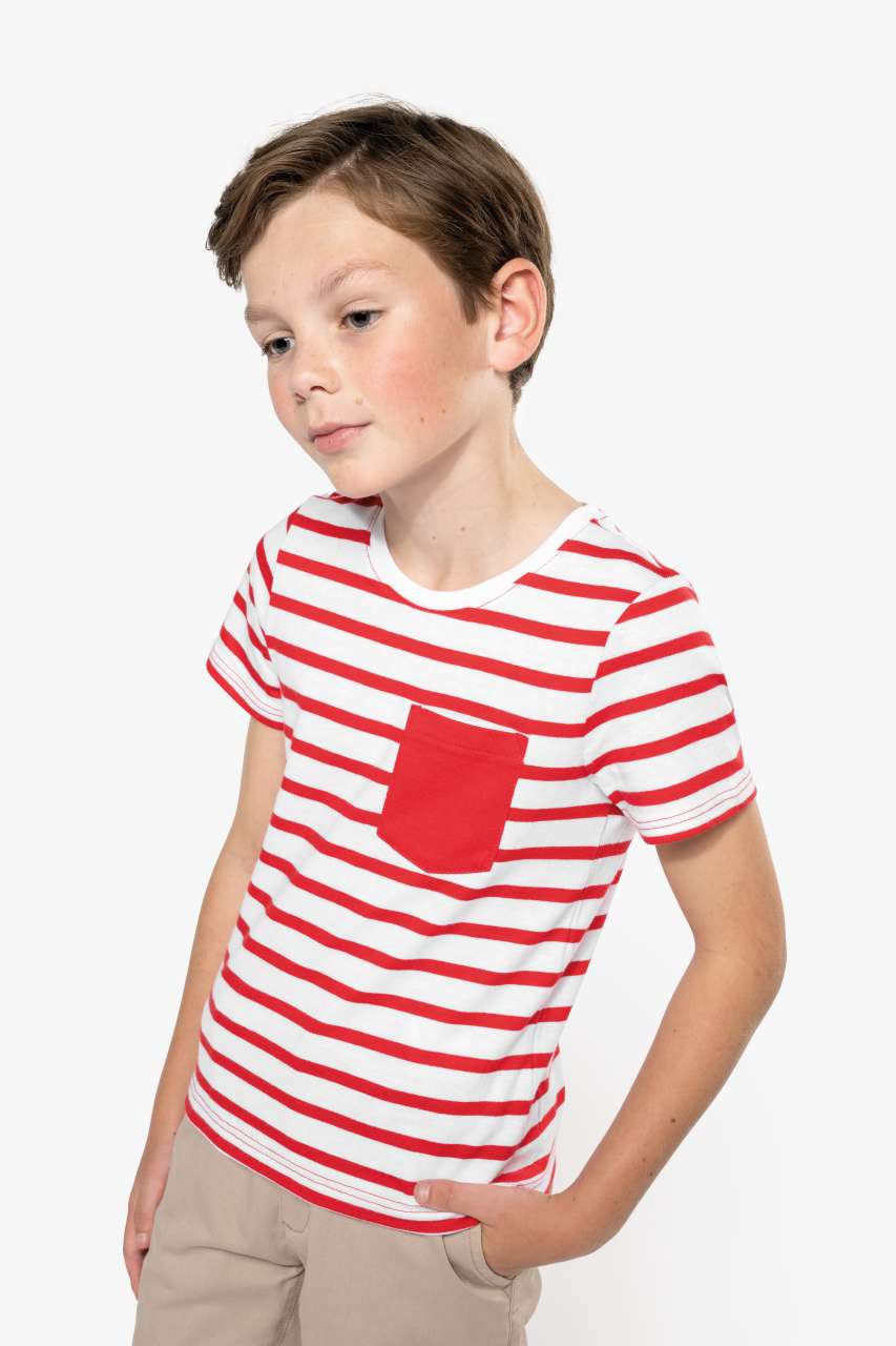 KIDS' STRIPED SHORT SLEEVE SAILOR T-SHIRT WITH POCKET