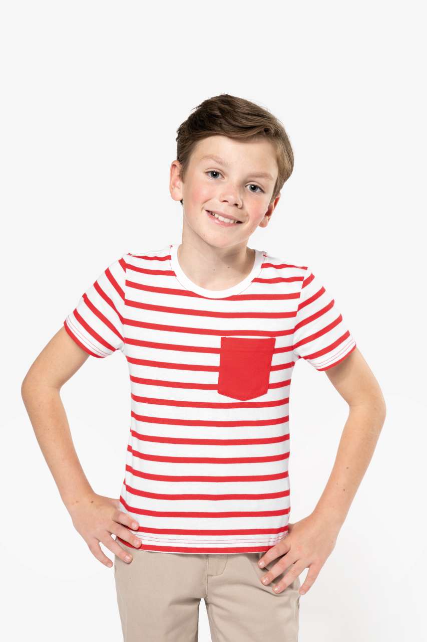 KIDS' STRIPED SHORT SLEEVE SAILOR T-SHIRT WITH POCKET - Slika 6