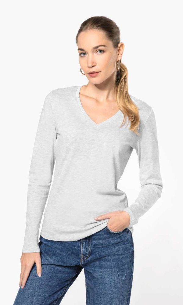 LADIES' LONG-SLEEVED V-NECK T-SHIRT