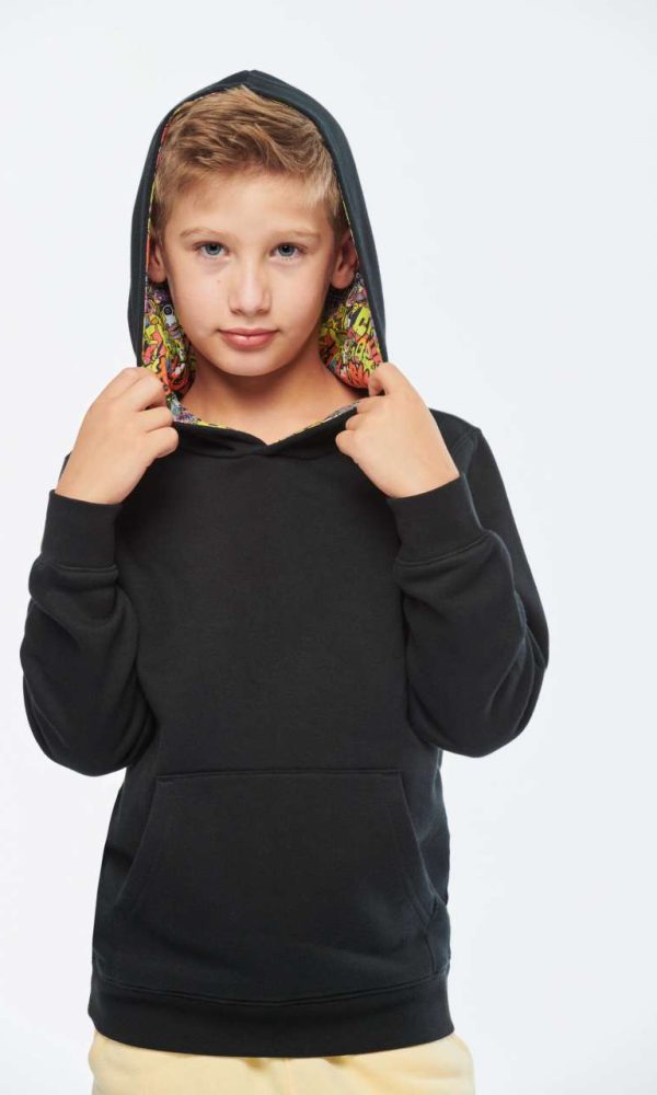 UNISEX KIDS CONTRAST PATTERNED HOODED SWEATSHIRT