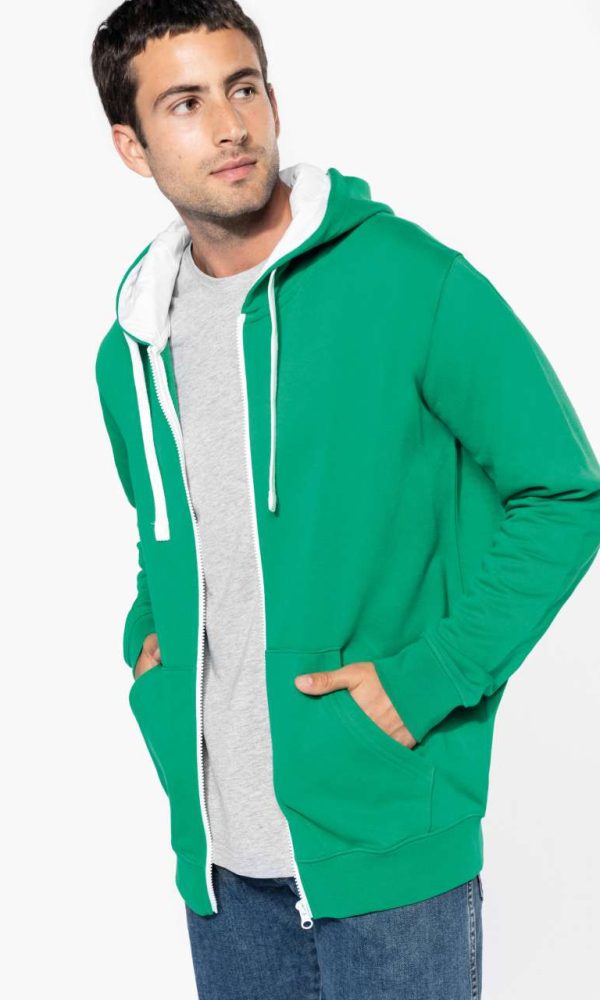MEN'S CONTRAST HOODED FULL ZIP SWEATSHIRT