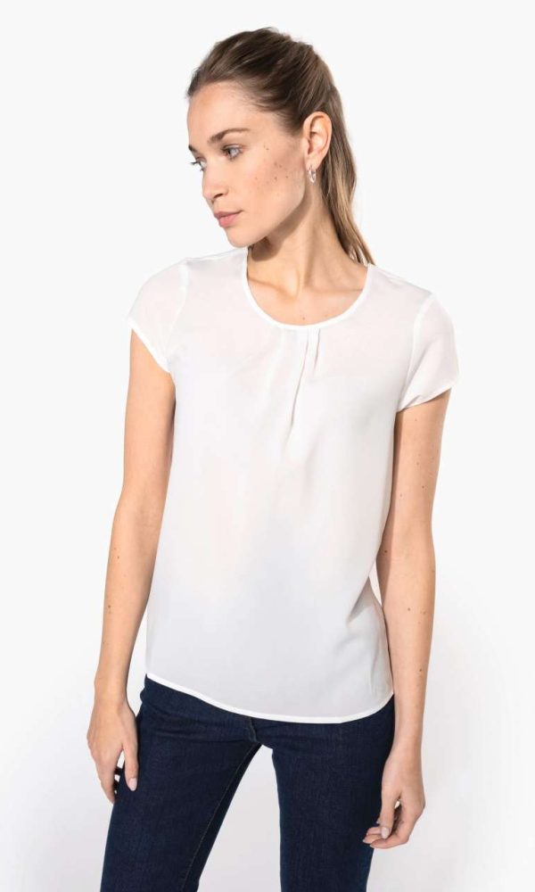 LADIES' SHORT-SLEEVED CREPE BLOUSE