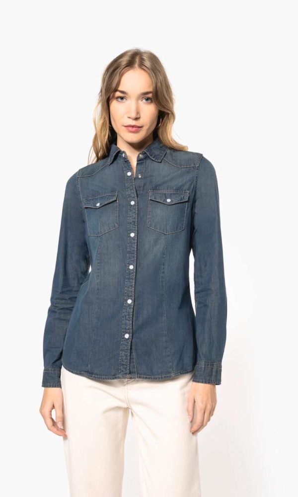 LADIES' LONG-SLEEVED DENIM SHIRT