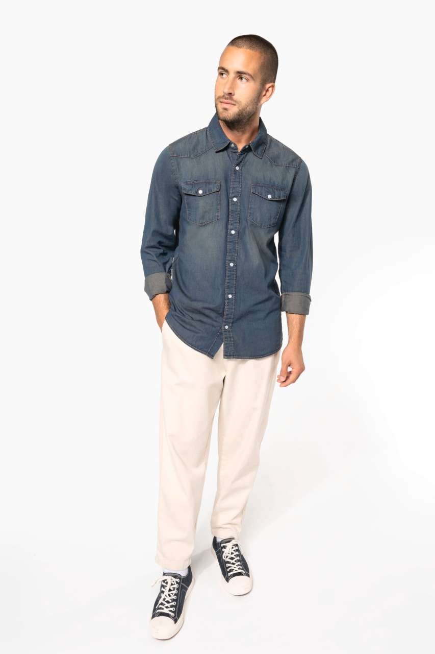 MEN'S LONG-SLEEVED DENIM SHIRT - Slika 8