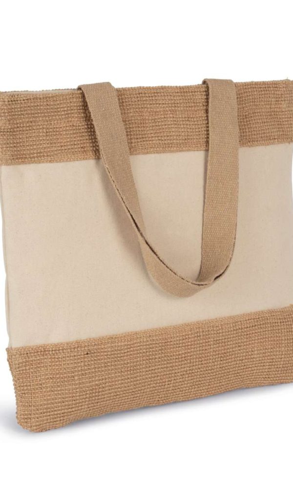 SHOPPING BAG IN COTTON AND WOVEN JUTE THREADS