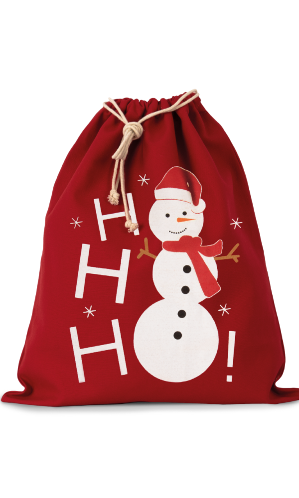 COTTON BAG WITH SNOWMAN DESIGN AND DRAWCORD CLOSURE
