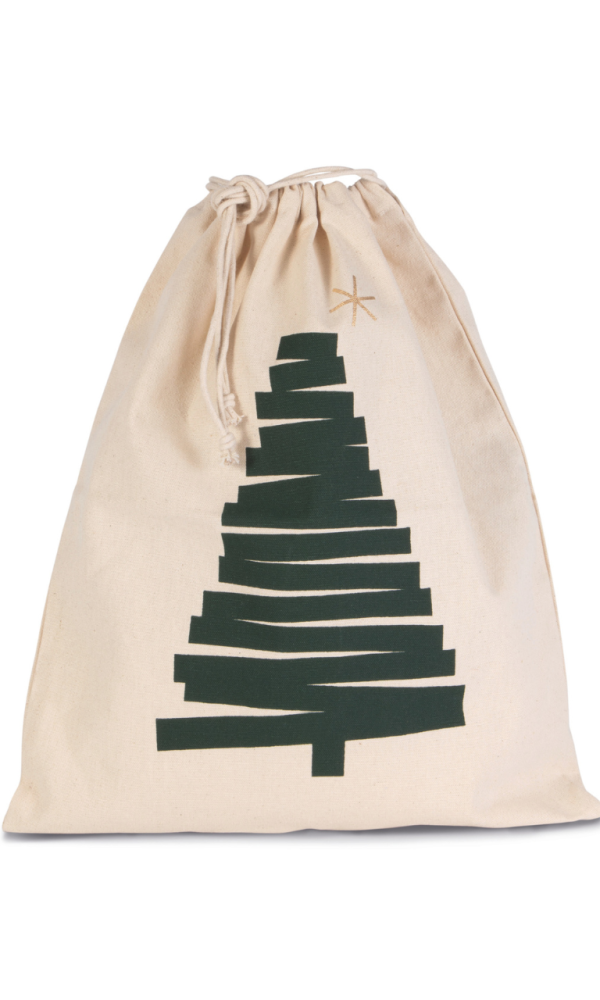 COTTON BAG WITH CHRISTMAS TREE DESIGN AND DRAWCORD CLOSURE