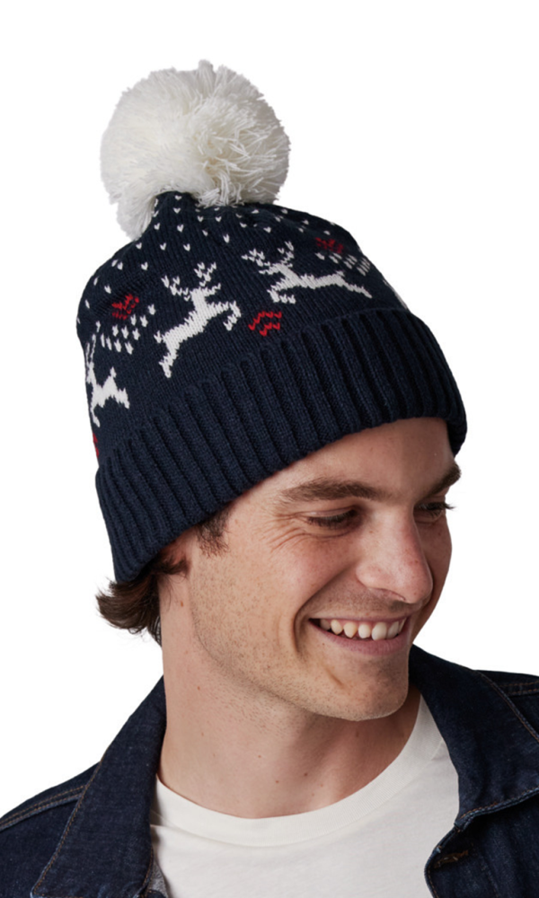WINTER BEANIE WITH REINDEER DESIGN