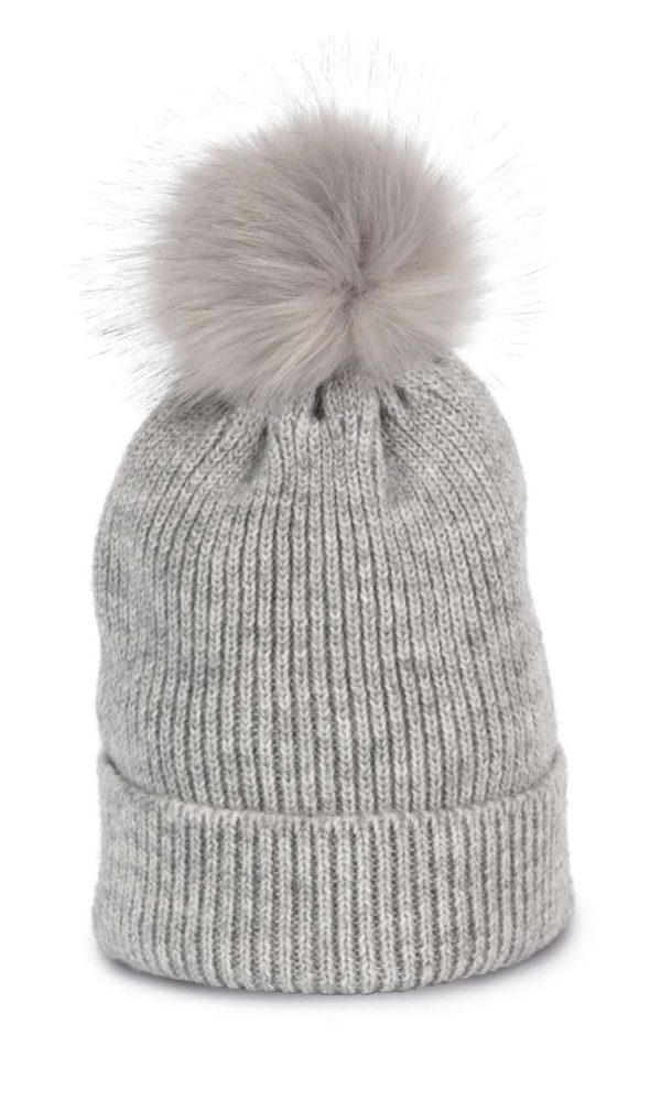 KNITTED BOBBLE BEANIE IN RECYCLED YARN