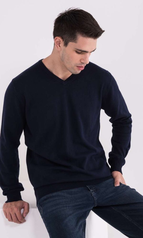 MEN’S V-NECK FINE GAUGE COTTON PULLOVER