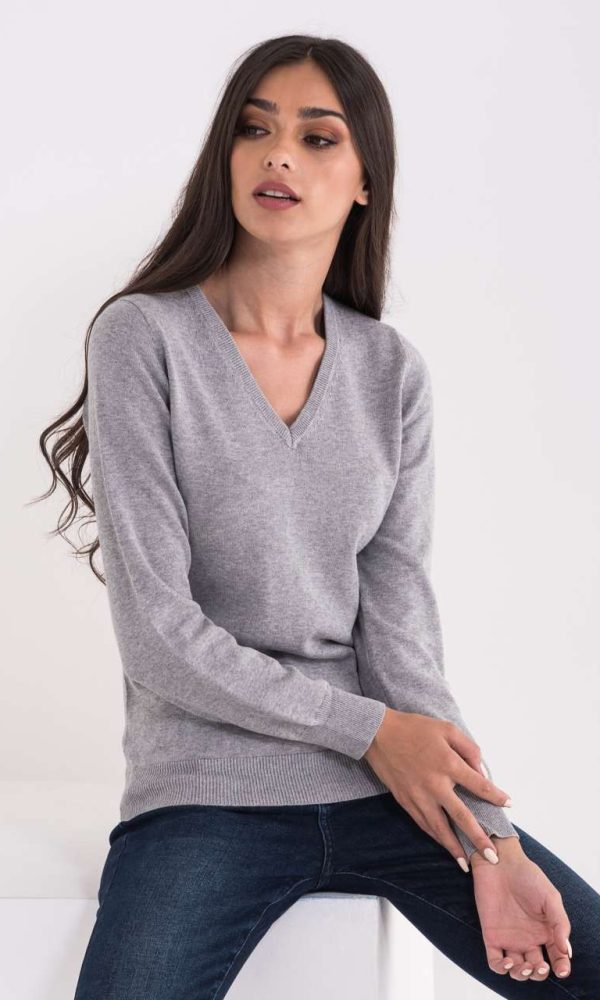LADIES’ V-NECK FINE GAUGE COTTON PULLOVER