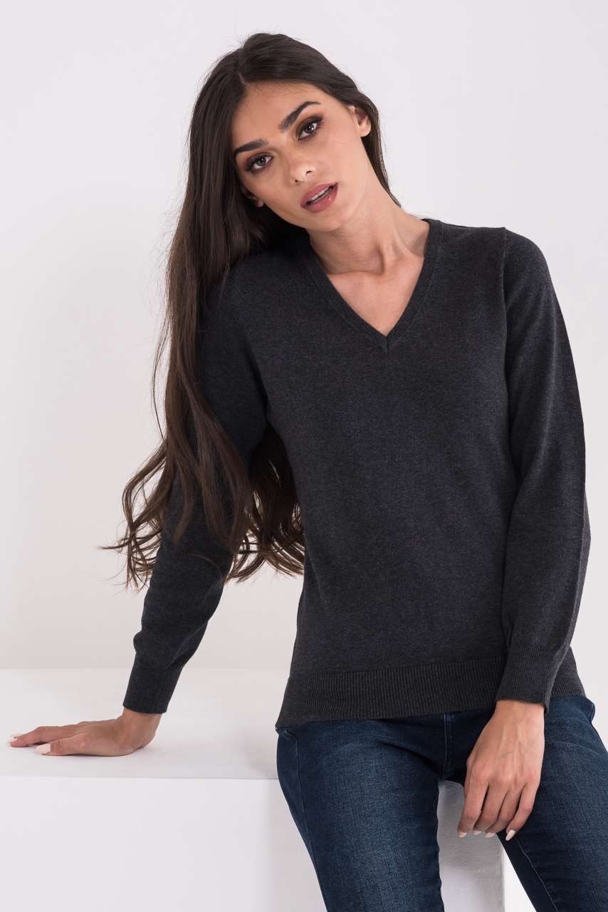 LADIES’ V-NECK FINE GAUGE COTTON PULLOVER - Slika 3