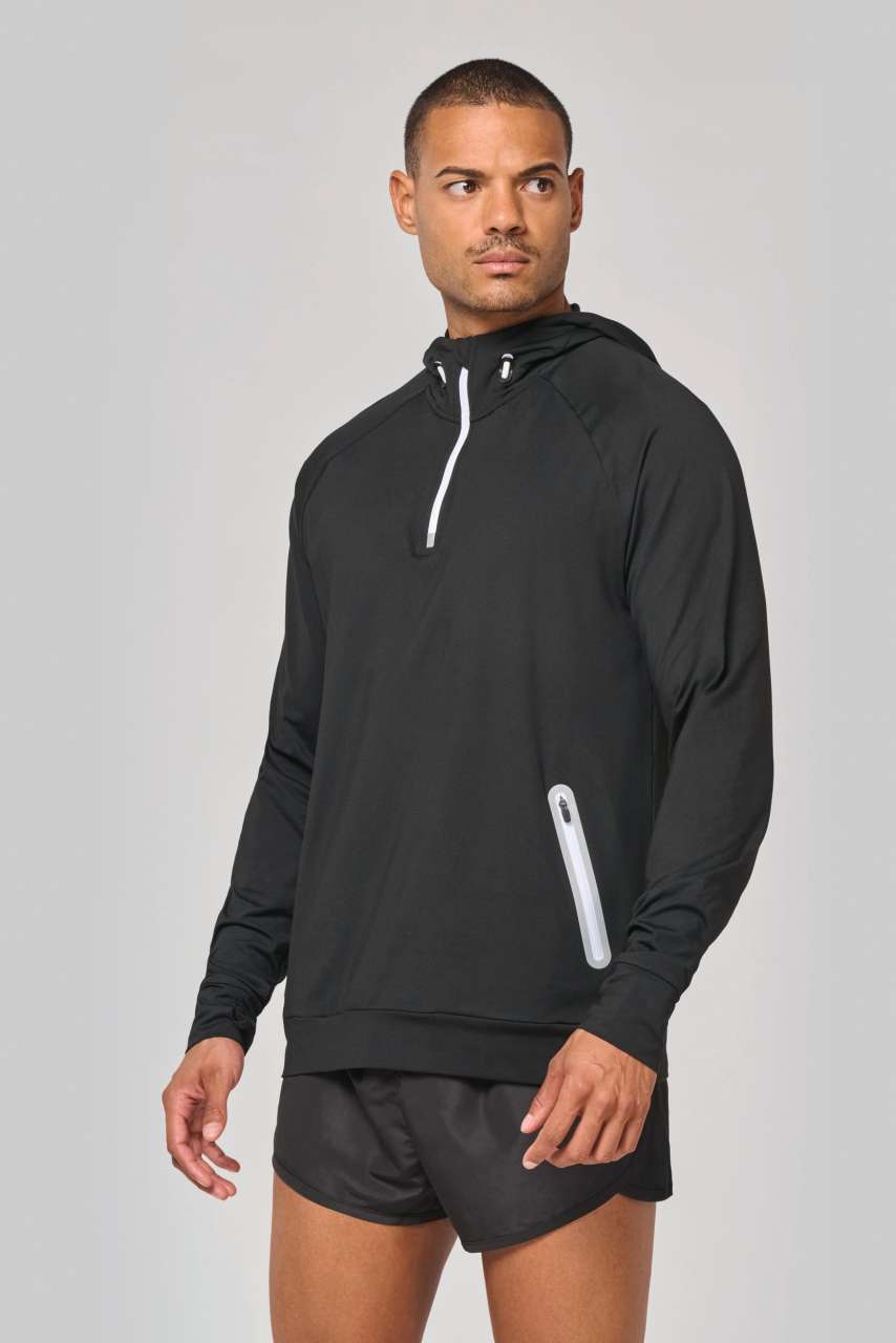 ZIP NECK HOODED SPORTS SWEATSHIRT
