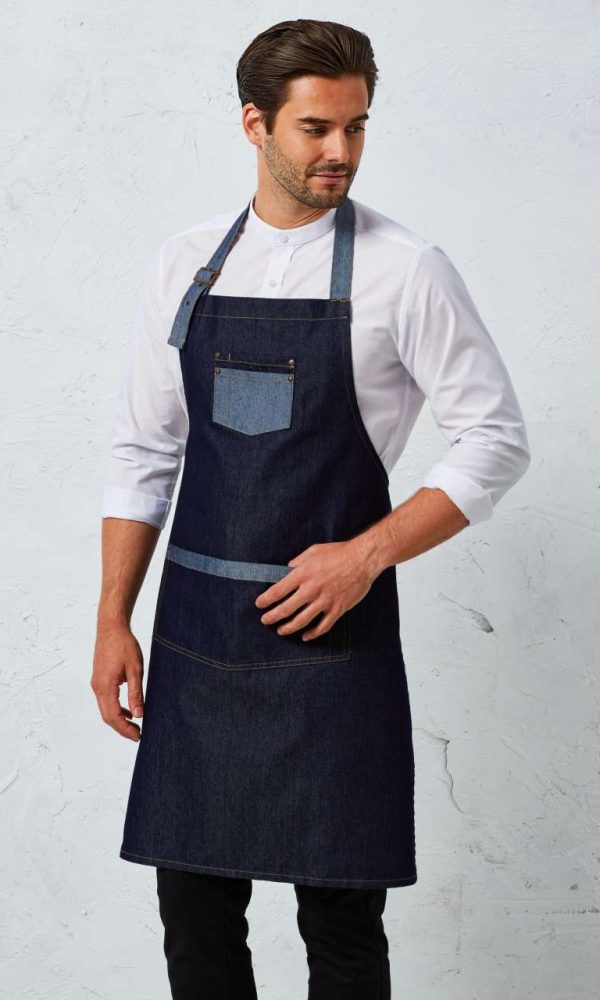 'DOMAIN' CONTRAST DENIM BIB APRON