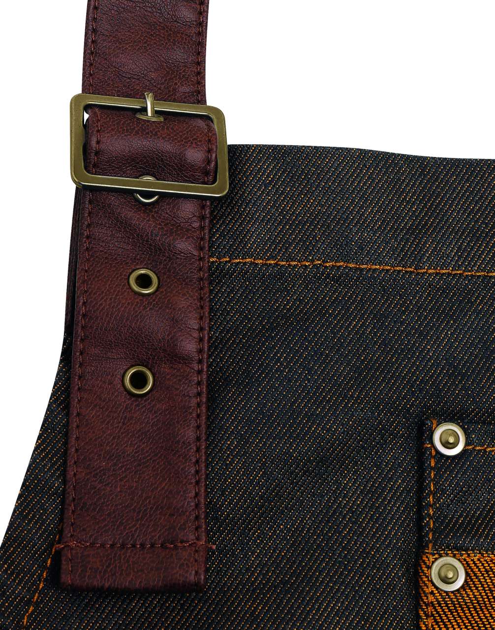 'DIVISION' WAXED LOOK DENIM BIB APRON WITH FAUX LEATHER - Slika 2
