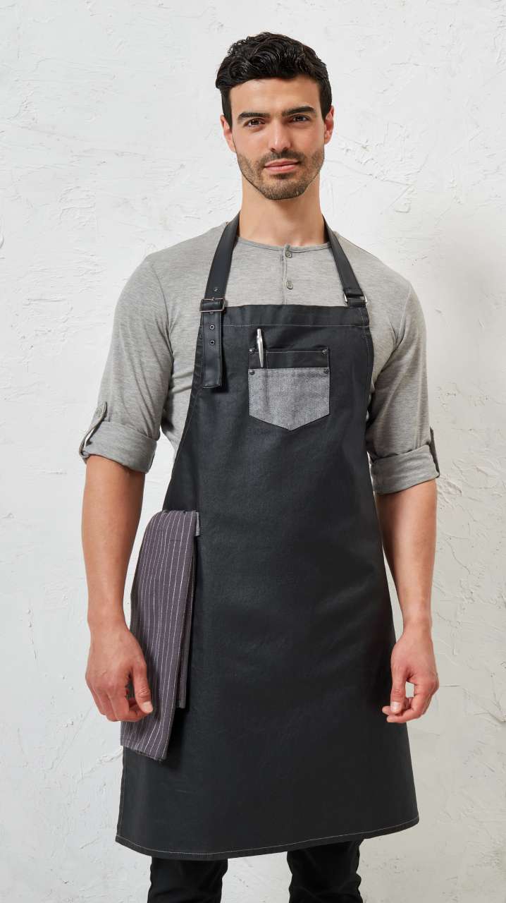'DIVISION' WAXED LOOK DENIM BIB APRON WITH FAUX LEATHER - Slika 5