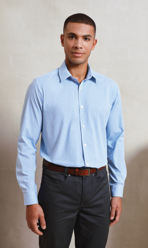 MEN'S LONG SLEEVE GINGHAM COTTON MICROCHECK SHIRT