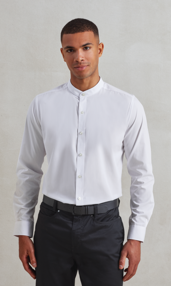 BANDED COLLAR 'GRANDAD' LONG SLEEVE SHIRT