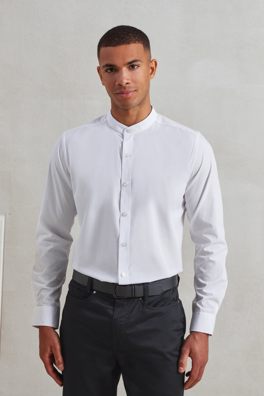 BANDED COLLAR 'GRANDAD' LONG SLEEVE SHIRT