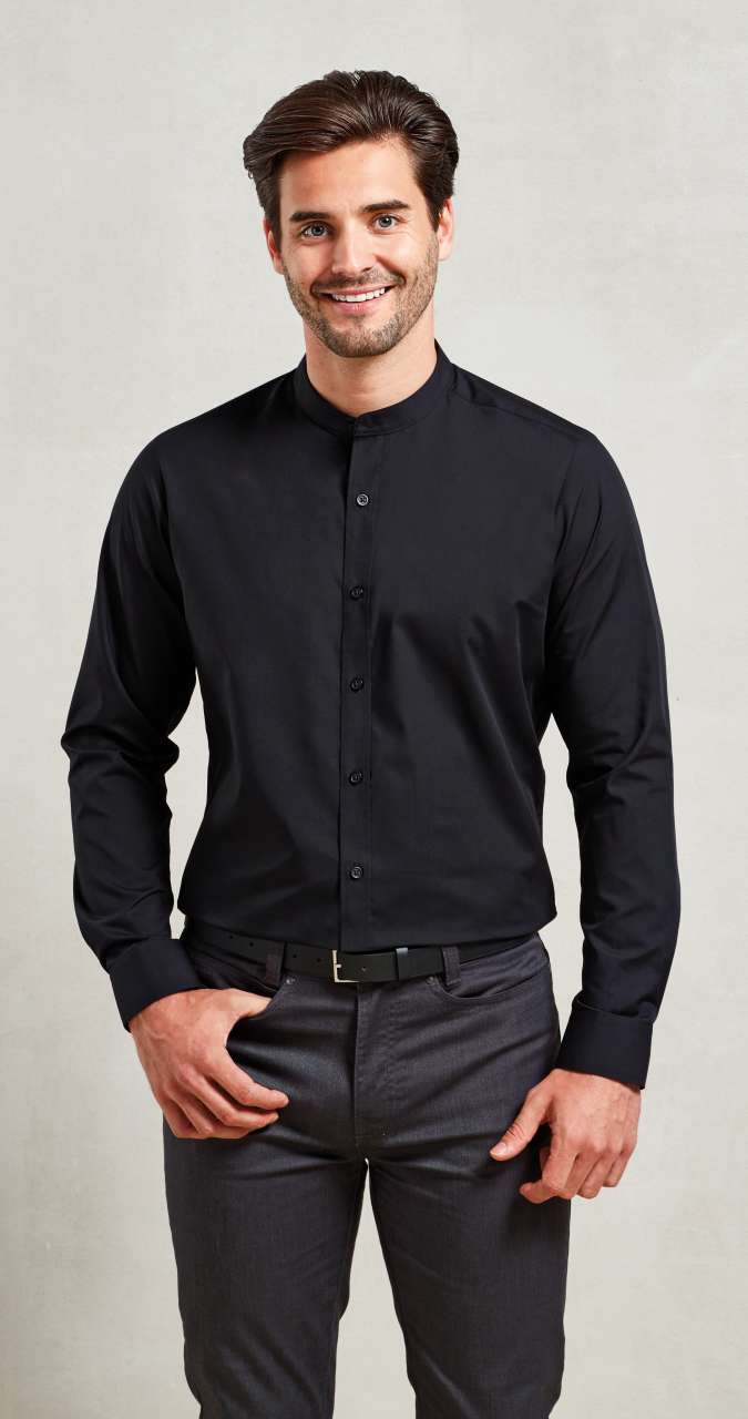 BANDED COLLAR 'GRANDAD' LONG SLEEVE SHIRT - Slika 2