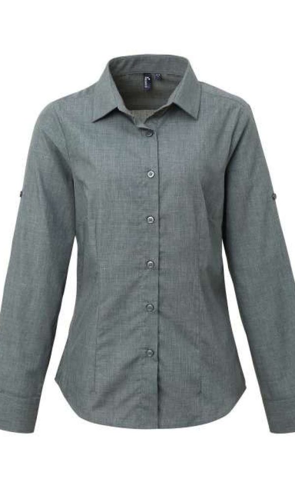 WOMEN'S CROSS-DYE ROLL SLEEVE POPLIN BAR SHIRT