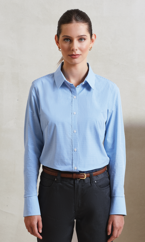 WOMEN'S LONG SLEEVE GINGHAM MICROCHECK SHIRT