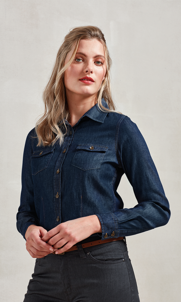 WOMEN'S JEANS STITCH DENIM SHIRT