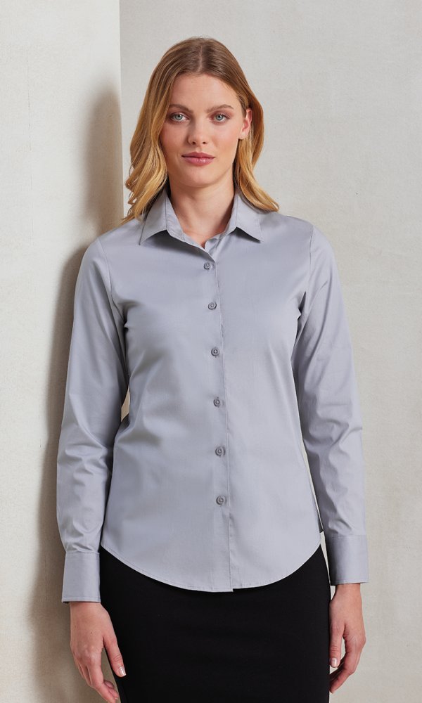 WOMEN'S STRETCH-FIT COTTON POPLIN LONG SLEEVE SHIRT