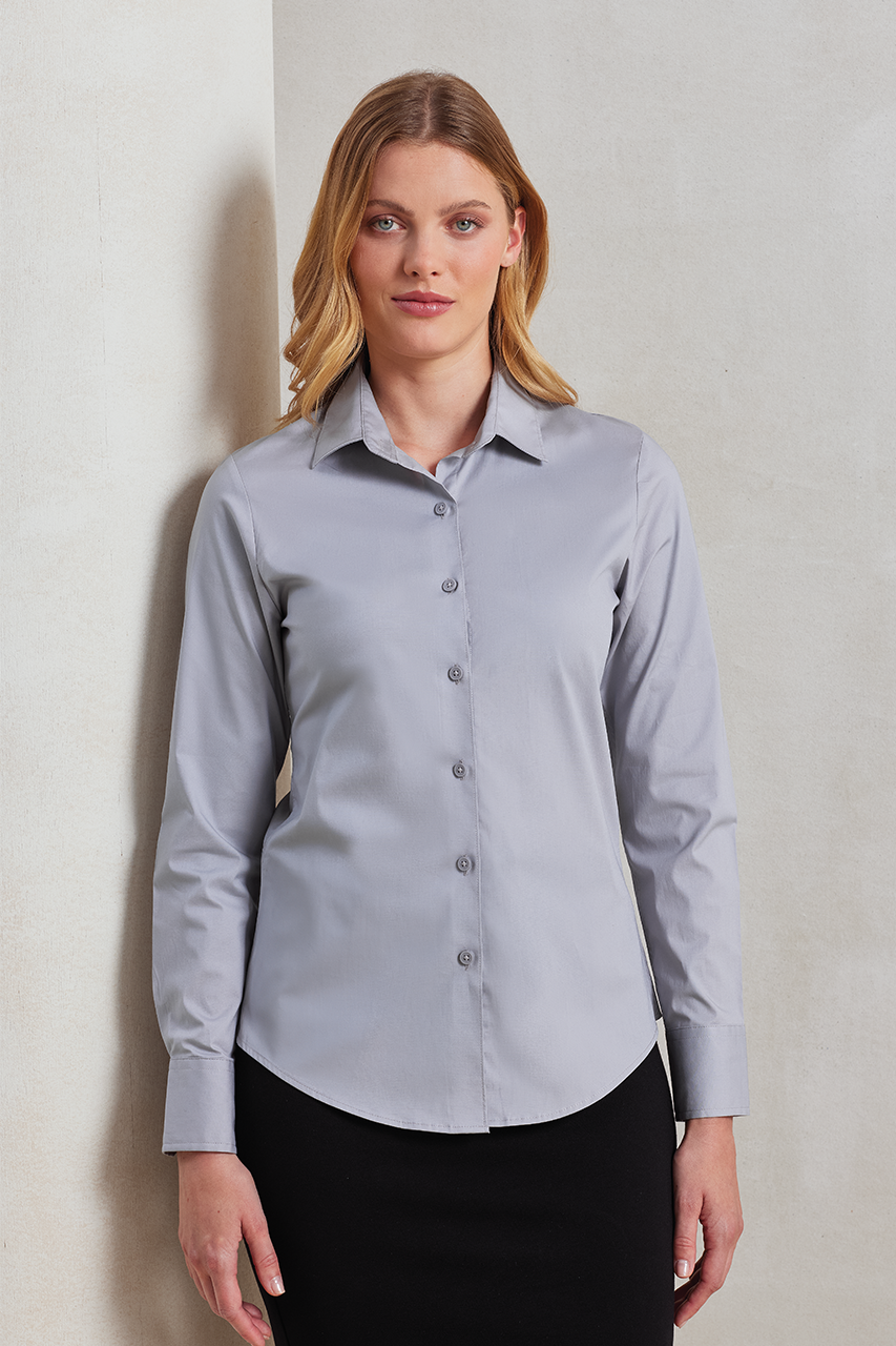WOMEN'S STRETCH-FIT COTTON POPLIN LONG SLEEVE SHIRT