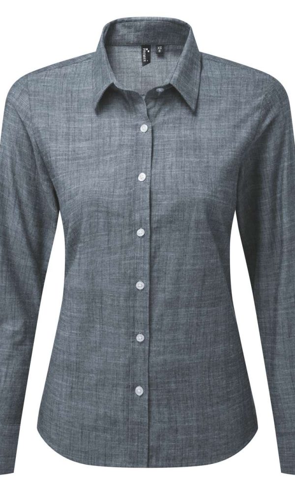 WOMEN'S COTTON SLUB CHAMBRAY LONG SLEEVE SHIRT