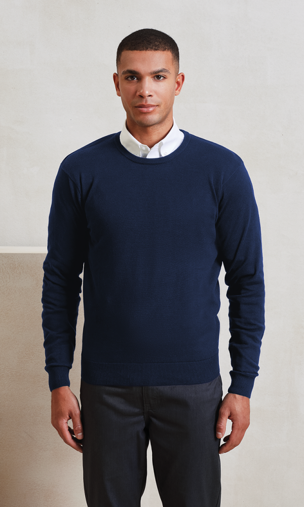 MEN'S CREW NECK COTTON RICH KNITTED SWEATER
