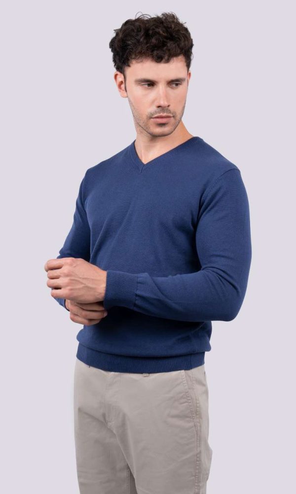 MEN’S V-NECK FINE GAUGE COTTON PULLOVER