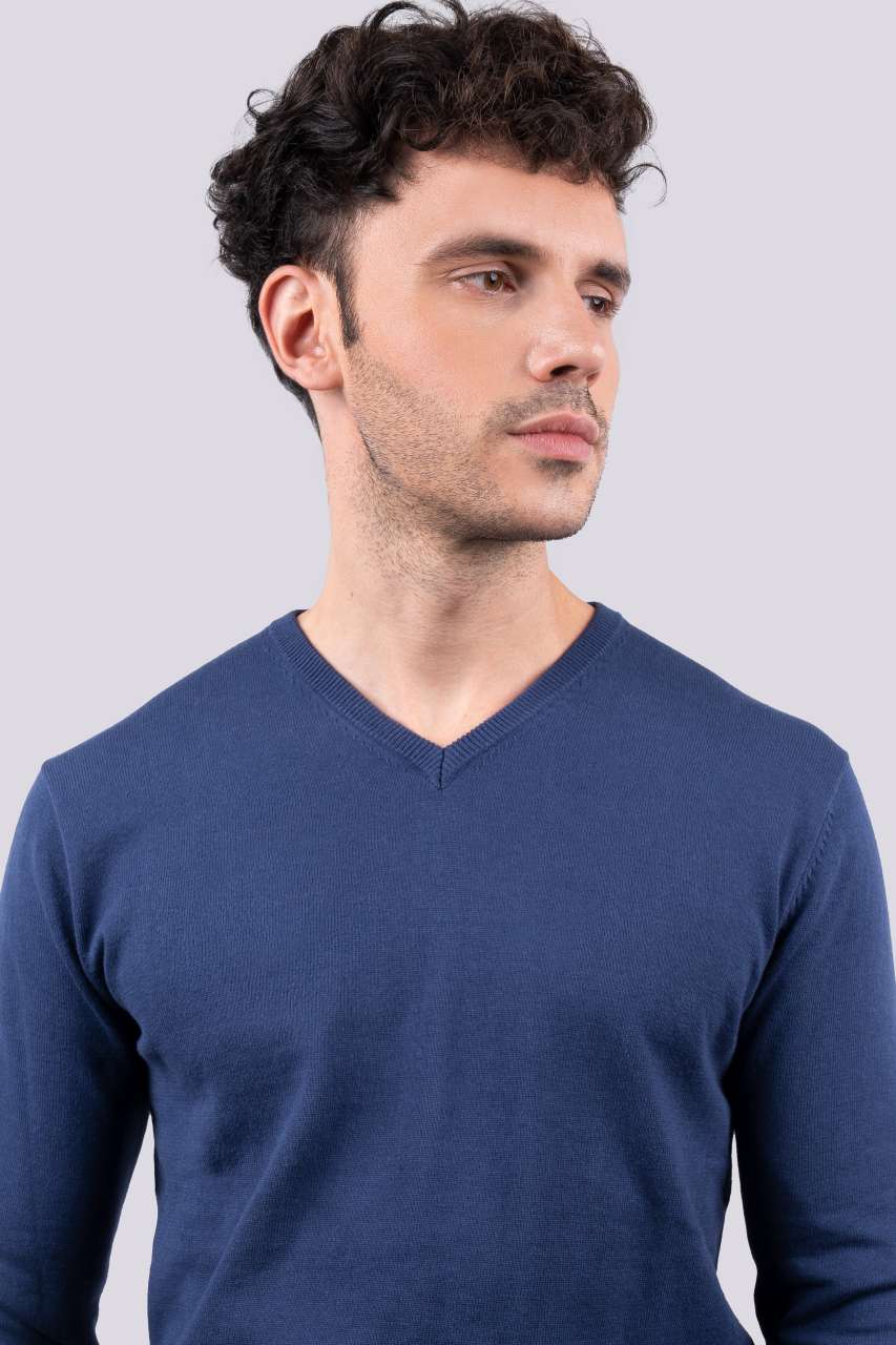 MEN’S V-NECK FINE GAUGE COTTON PULLOVER - Slika 3