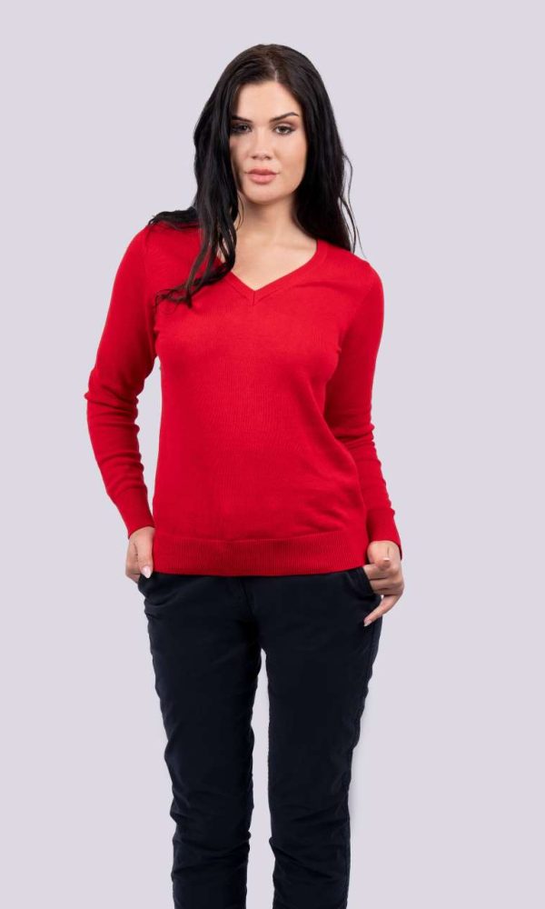WOMEN’S V-NECK FINE GAUGE COTTON PULLOVER