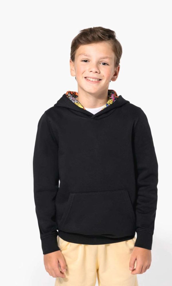 UNISEX KIDS CONTRAST PATTERNED HOODED SWEATSHIRT