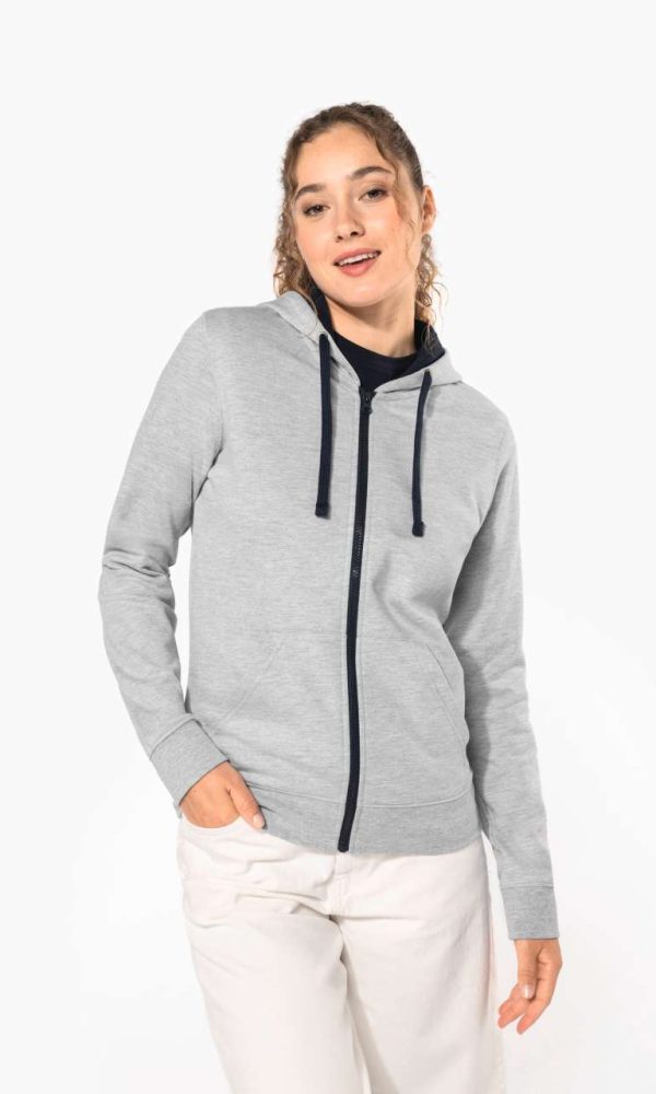 LADIES’ CONTRAST HOODED FULL ZIP SWEATSHIRT